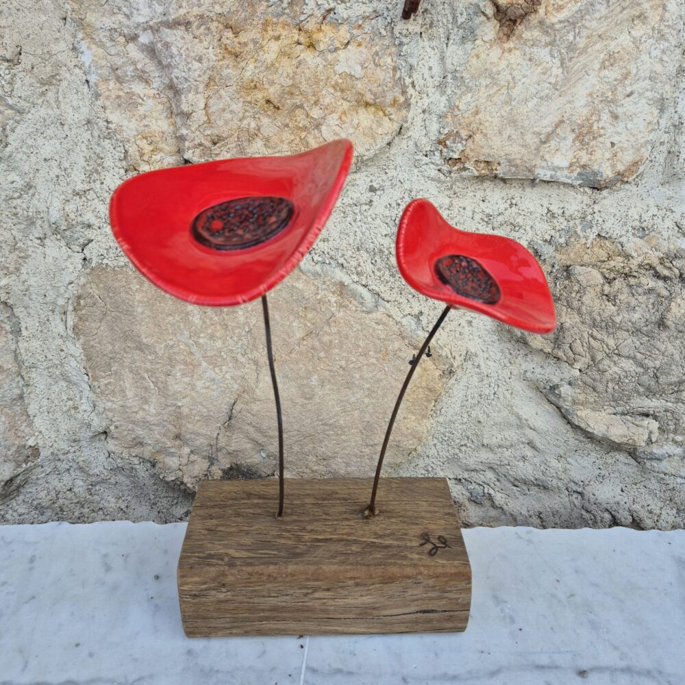 Fleur coquelicot en céramique pour décoration extérieure