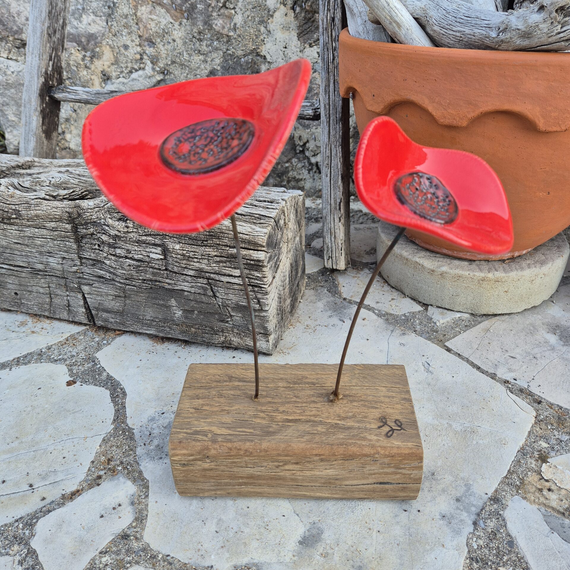 Coquelicot rouge en argile création artisanale française