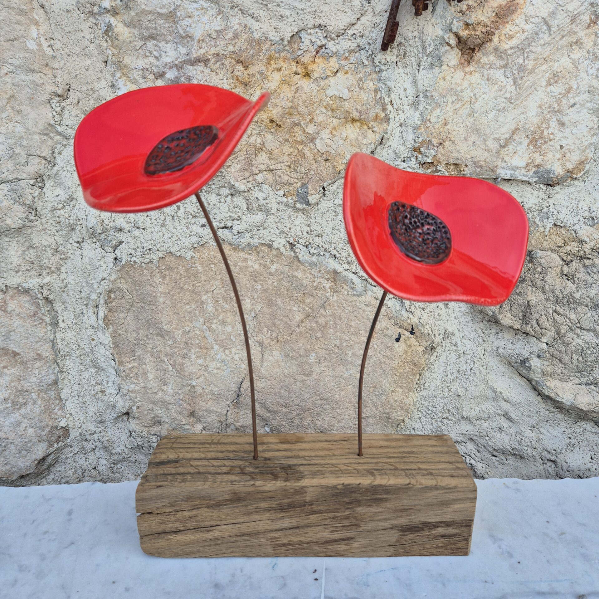 Décoration florale en céramique coquelicot rouge