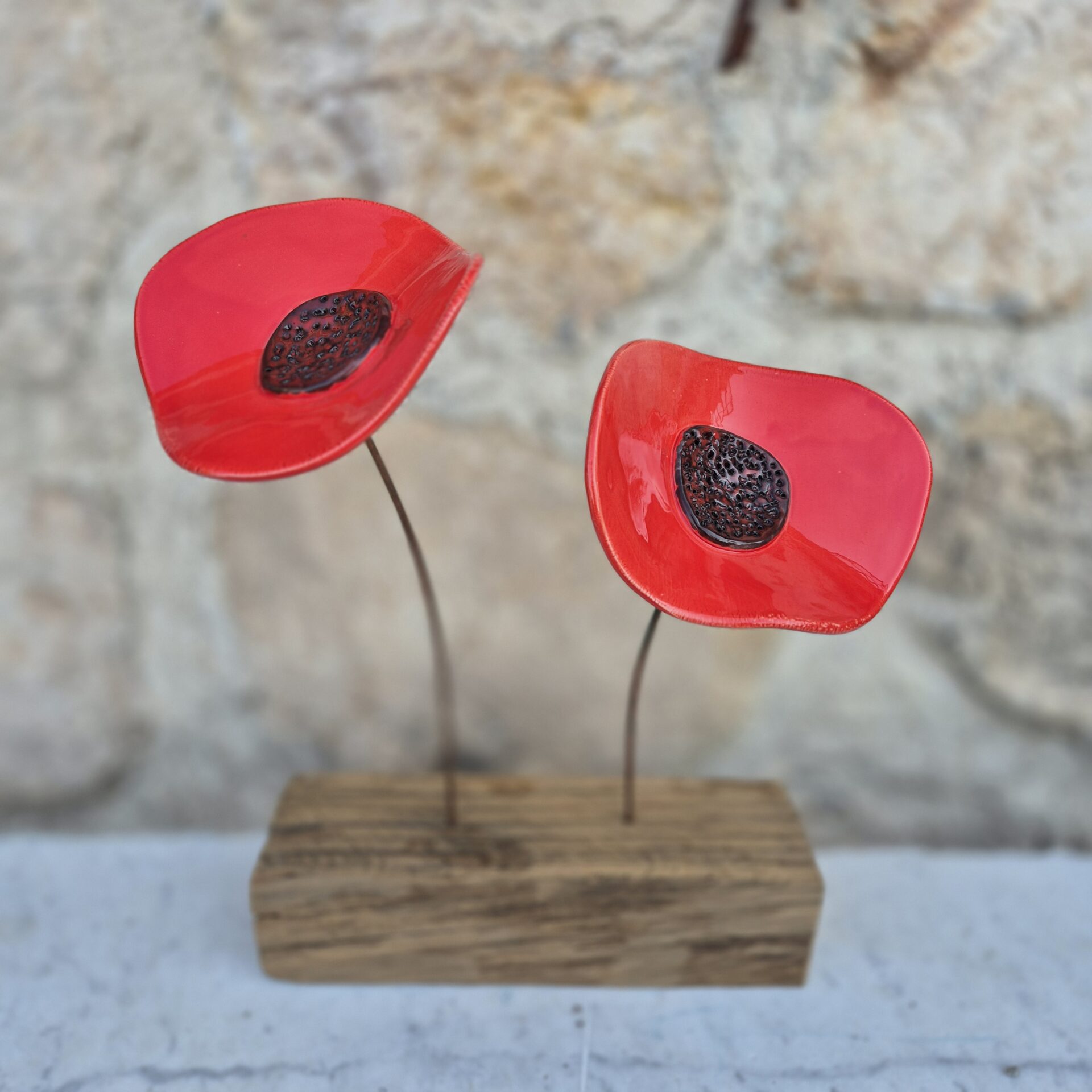 Coquelicot artisanal en céramique pièce unique