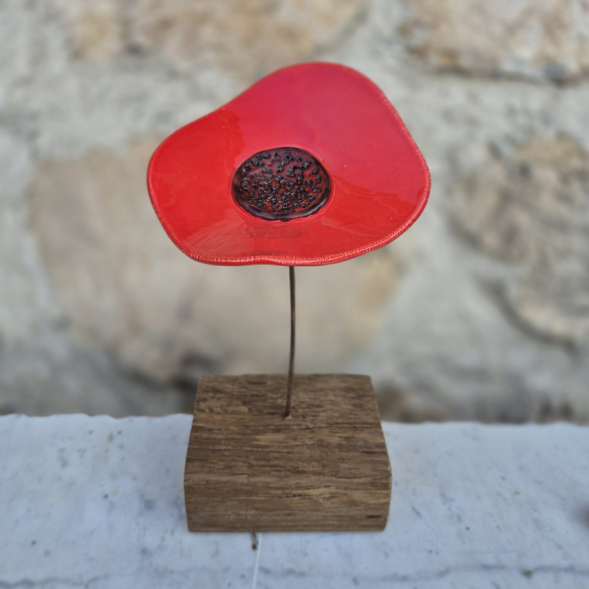 Coquelicot en argile rouge décoration florale artisanale