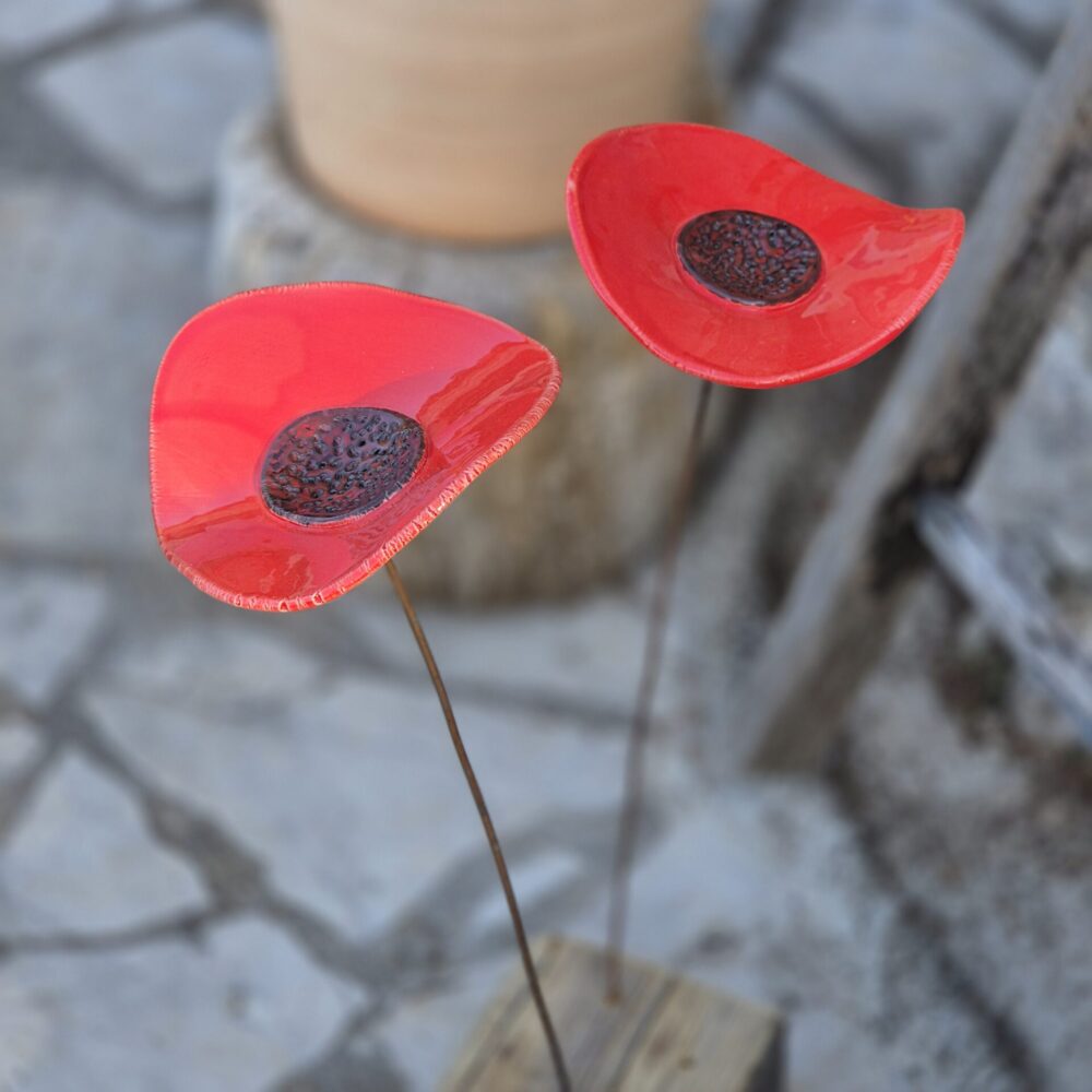Coquelicot en argile rouge fait main décoration unique