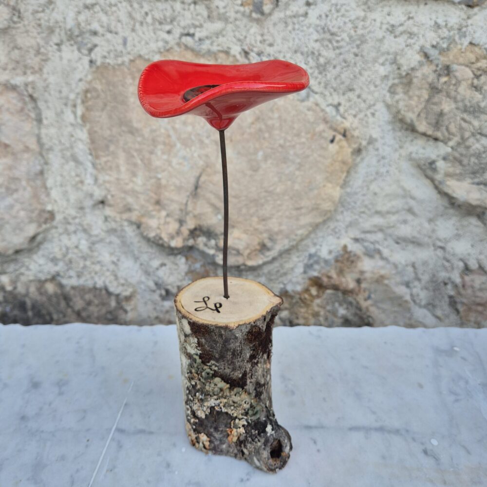 Coquelicot en céramique pour décoration intérieure rouge
