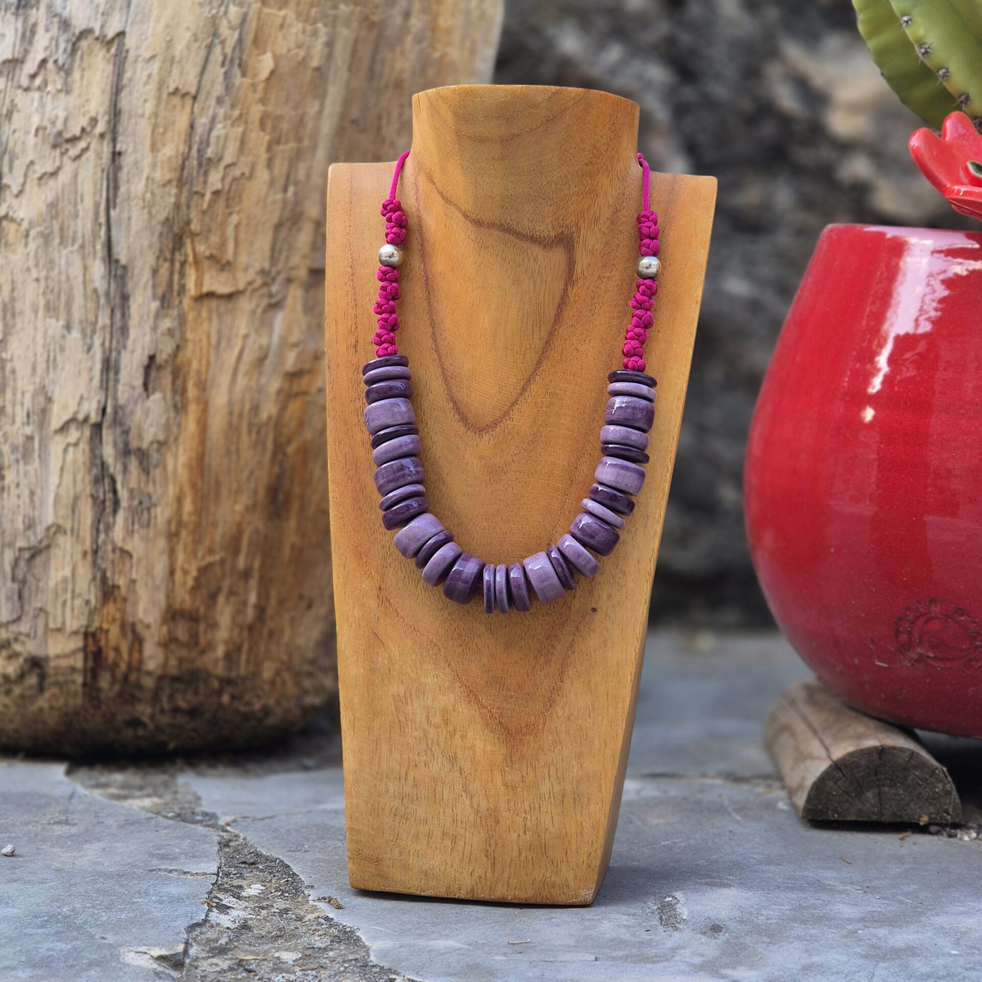 Collier céramique et argent collioure violet