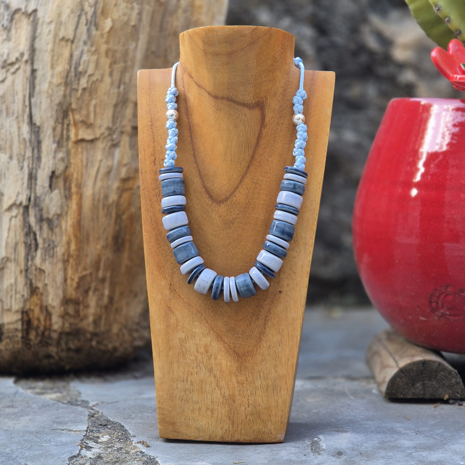 Collier céramique et argent collioure bleu jeans