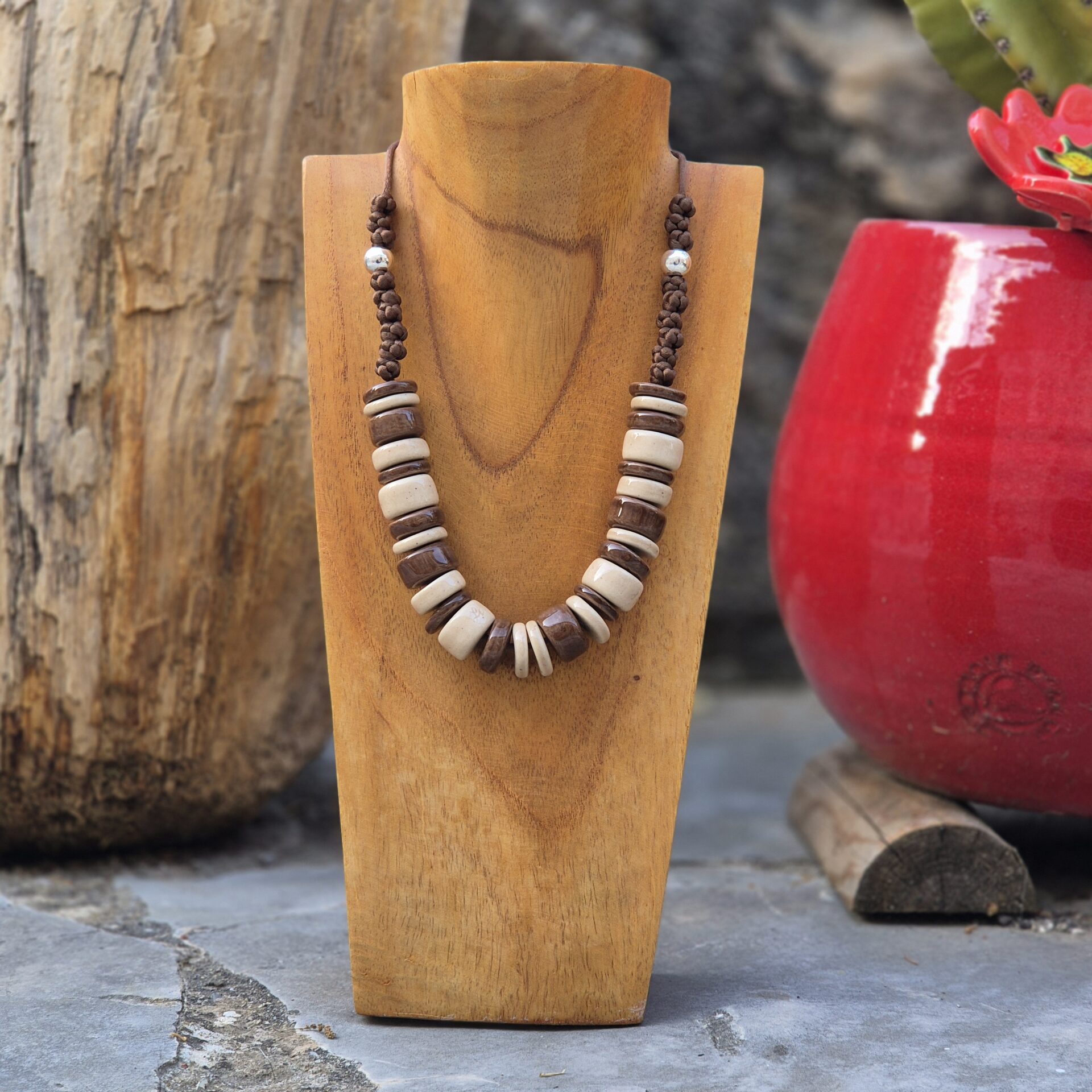 Collier céramique et argent collioure chocolat