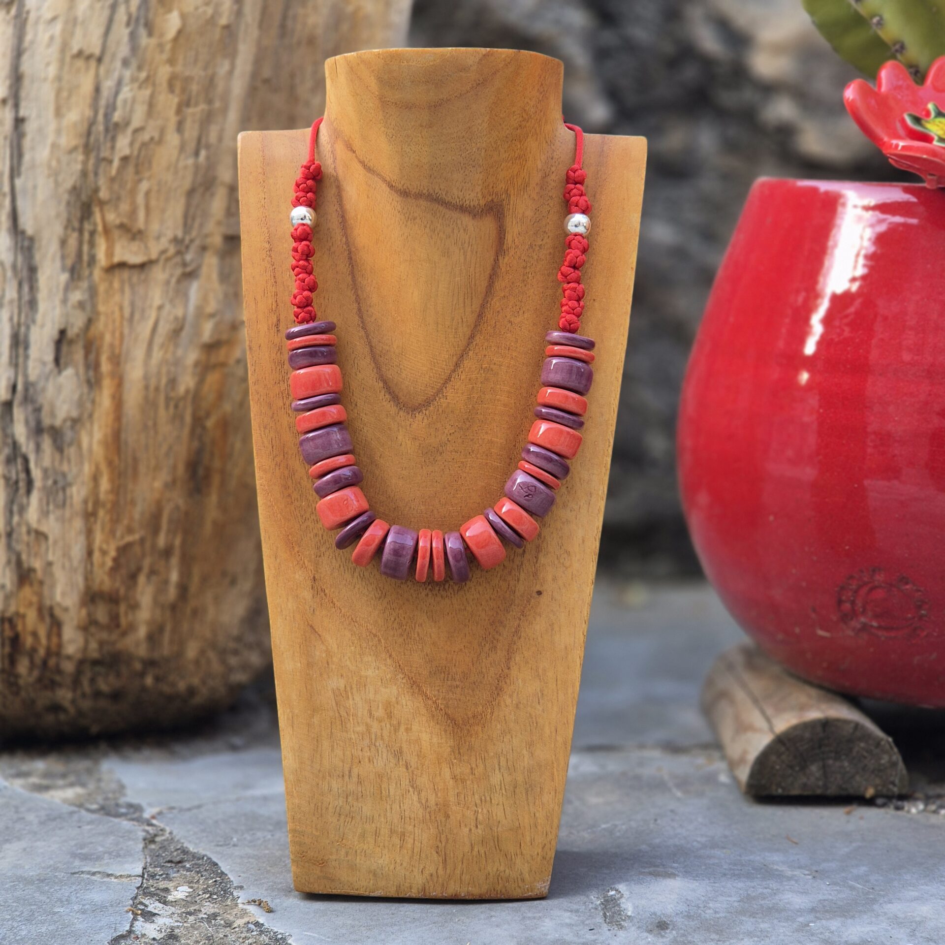 Collier céramique et argent collioure lie de vin